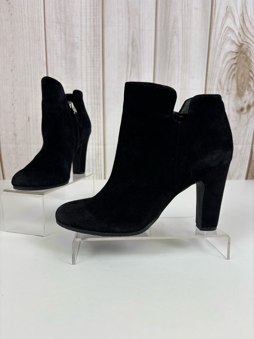 Sam Edelman Shelby Suede Leather Heeled Ankle Booties Preppy Office Black Sz 7.5